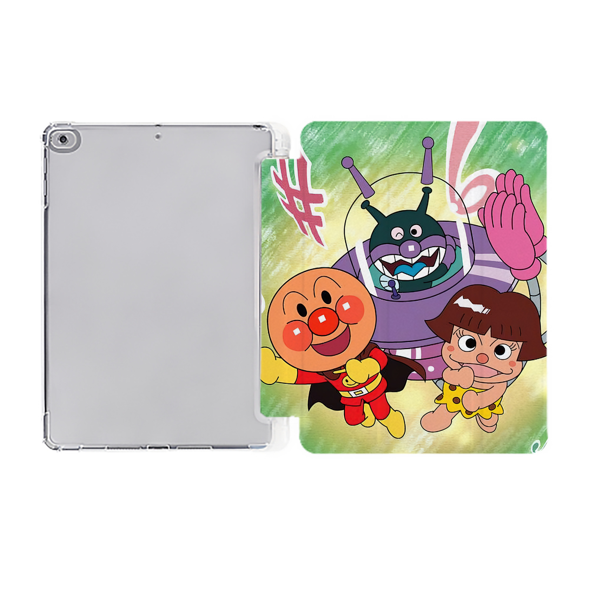 （画像用） アンパンマン Anpanman IPad ケース ペン収納付き 三つ折りスタンド PUレザー×シリコン 対応機種9.5/10.5/10.9インチ